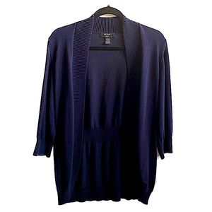 Verve Ami Women’s Large L Navy Blue Open Front 3/4 Sleeve Cardigan Sweater